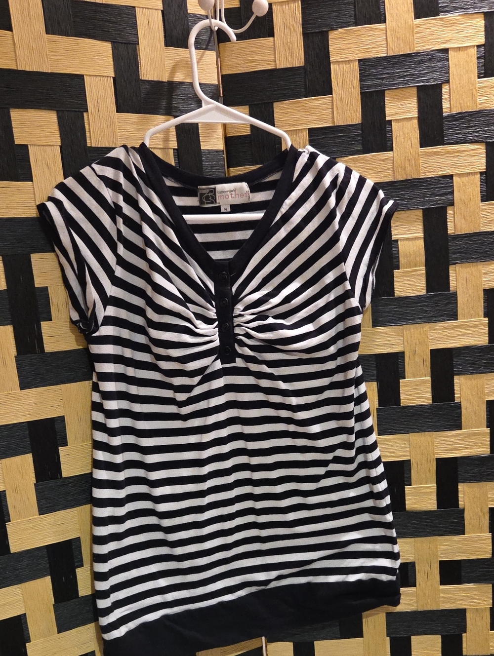 Maternity Black & White Striped Short Sleeve Nursing Tee